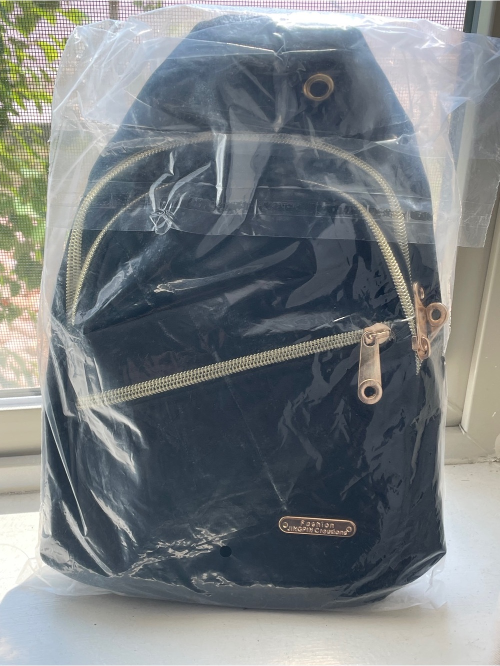 Quilted Black Crossbody Sling Bag with Gold Zippers - Picture 2 of 3